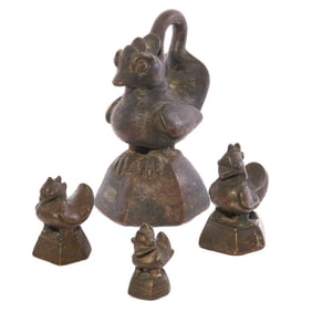 (lot of 4) Burmese bronze bird form 'opium' weights