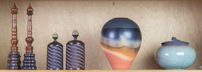 Shelf of Asian ornamental articles