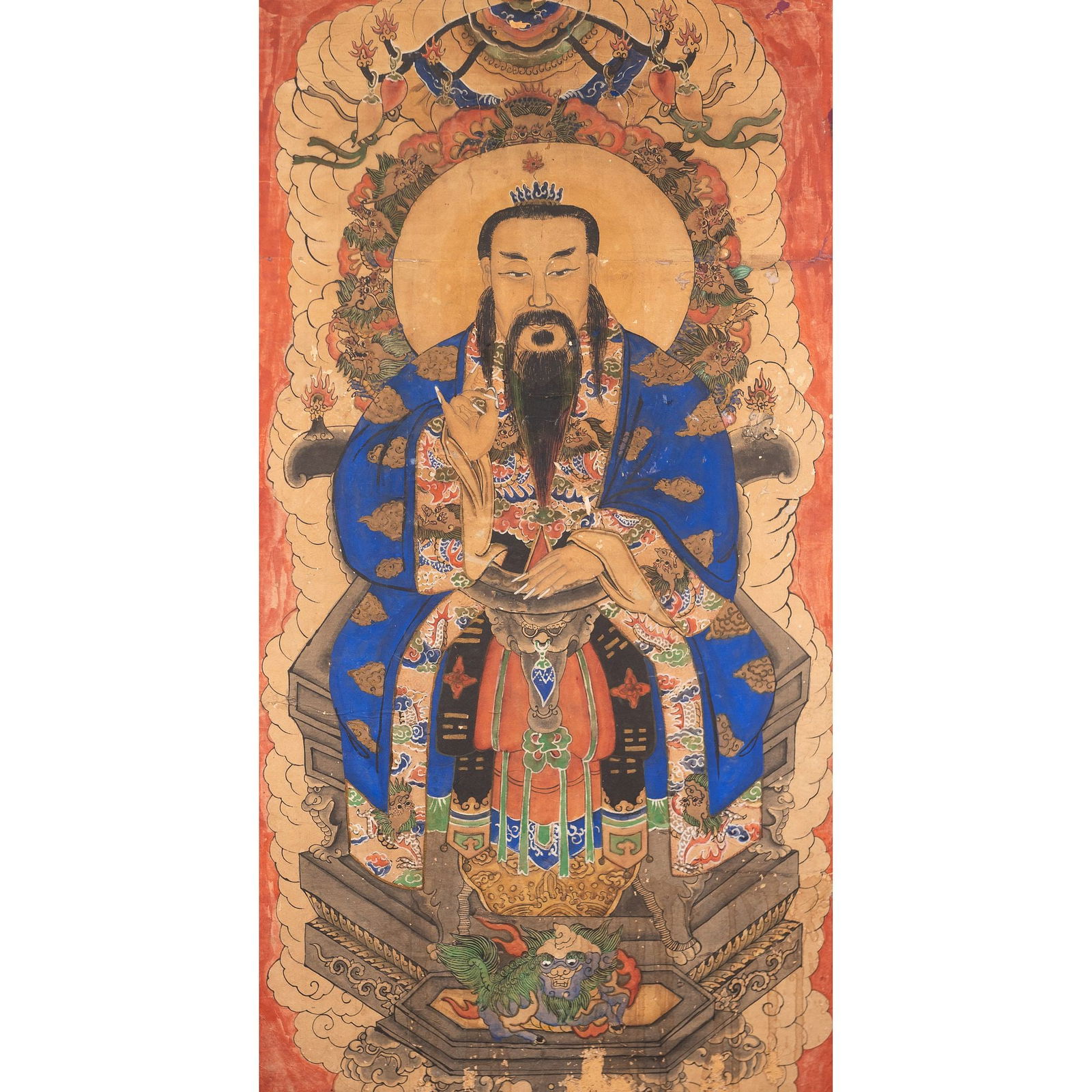 Large Chinese Painting of Taoist Deity, Qing Dynasty (1 of 8)