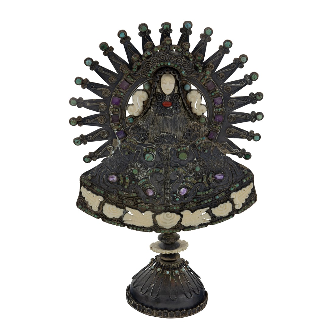 A Matilde Poulat silver and bone icon figure of Madonna 11: A Matilde Poulat silver and bone icon figure of Madonna 11.5"h x 7.5"w