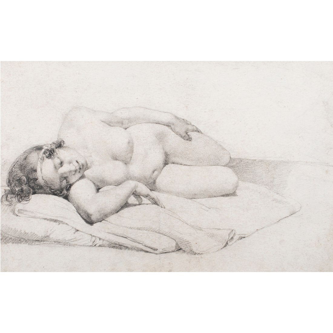 Reclining Female Nude, charcoal on paper: Anonymous/Academie School (19th century), Untitled (Reclining Female Nude), charcoal on paper, unsigned, sight: 11"h x 17.25"w, overall (with frame): 16"h x 23.25"w. Provenance: Estate of Professor Ra