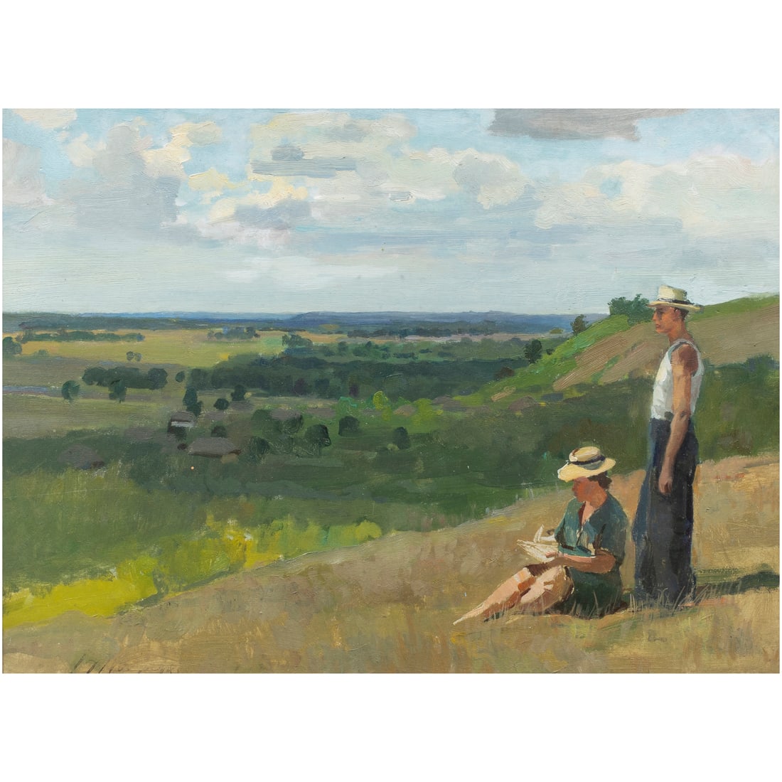 Painting, Vladimir Tokarev: Vladimir Tokarev (Russian, 1918-1988), "Na Vorksii 1832," 1917, oil on board, signed, titled, and dated verso, sight: 13"h x 18"w, overall (with frame): 21.5"h x 26.5"w