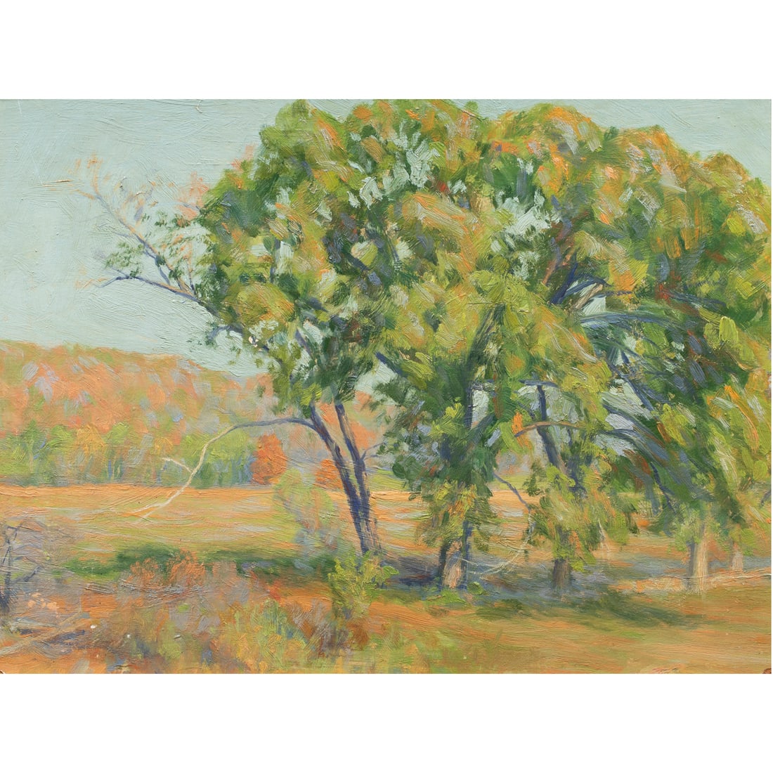 Painting, Charles Franklin Galt: Charles Franklin Galt (American, 1884-1972), Spring Landscape, oil on masonite, artist's label affixed verso, board: 12"h x 16"w, overall (with frame): 14"h x 18"w. Provenance: Sold at Clars, 6/2/07,