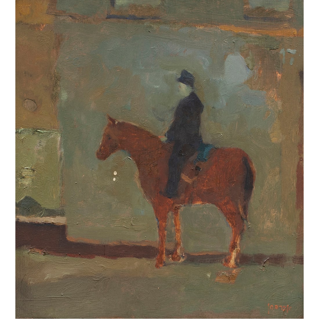 Painting, Anthony Dubovsky: Anthony Dubovsky (American, b. 1945), "1848 (Horse and Rider)," 1994-1996, oil on panel, signed lower right, gallery label (George Krevsky Fine Art, San Francisco, CA) affixed verso, board: 11.25"h x 