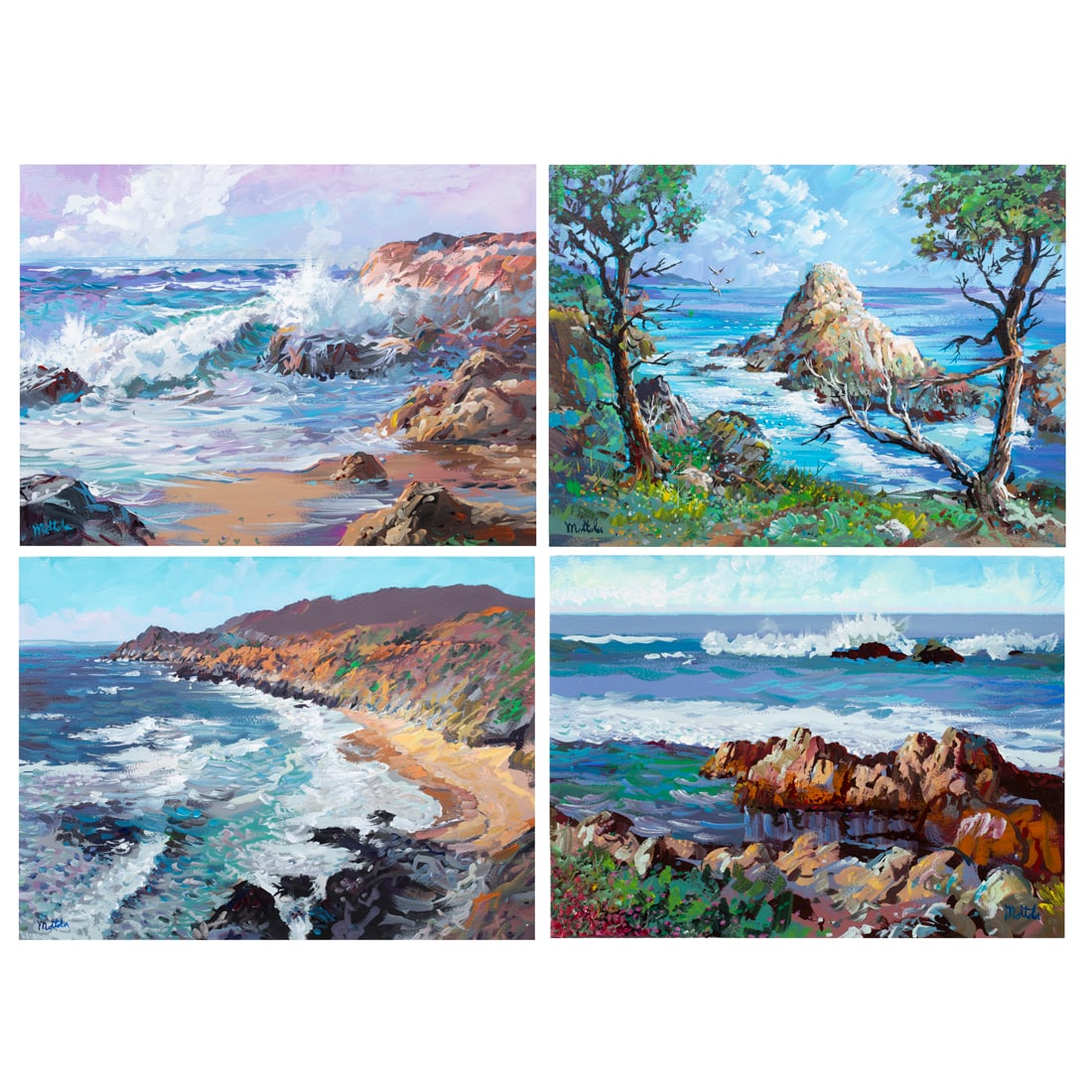 Works on Paper, Filastro Mottola: (lot of 4) Filastro Mottola (American, 1915 - 2008), "Beautiful Pacific Near Carmel, California," "Pacific Shoreline in Northern California," "Pinnacle Point, Point Lobos, California," "California Coa
