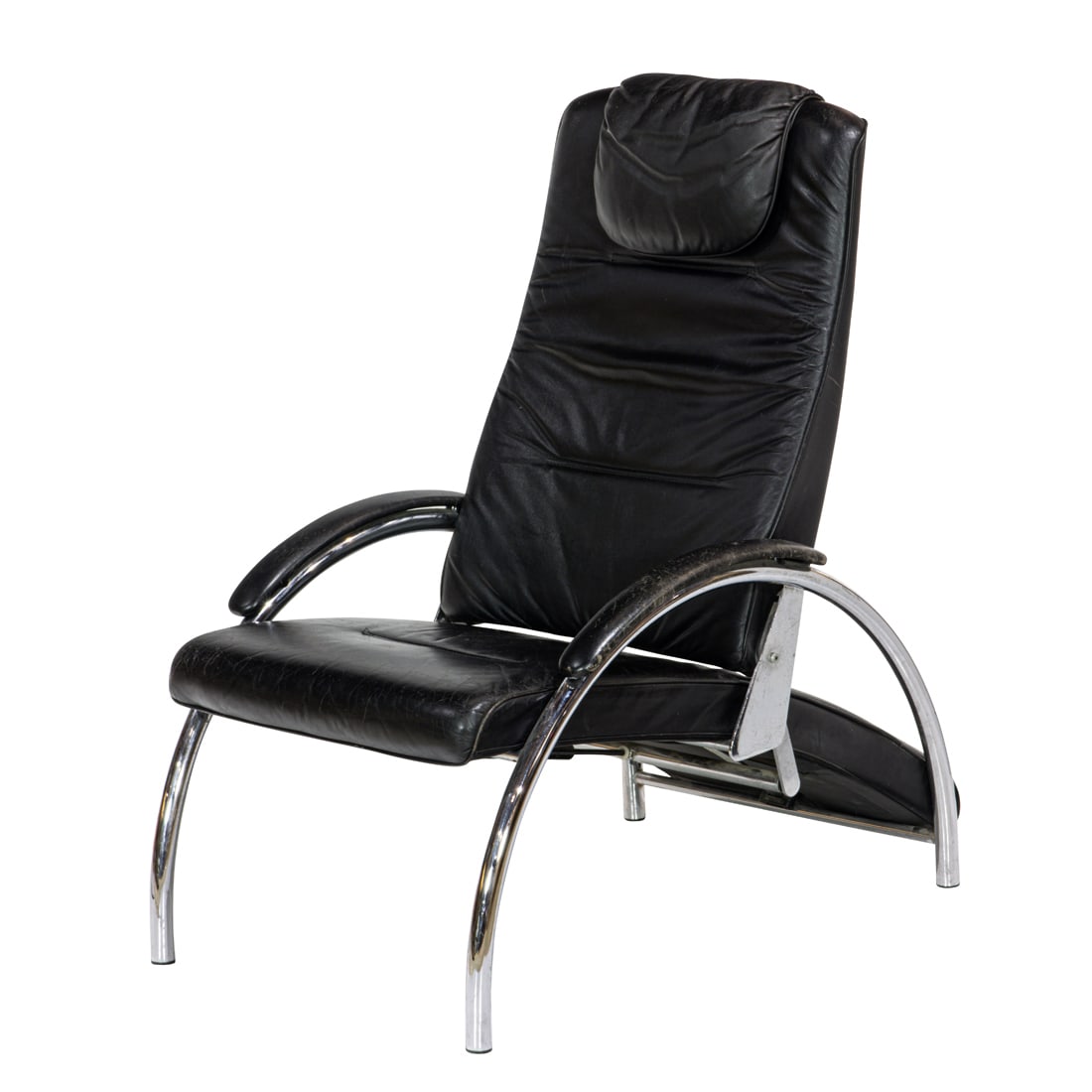An Optima Recliner Igmar Relling attributed: An Optima Recliner Igmar Relling attributed, with leather seat and back, padded chrome arms, and adjusting lever, 42"h