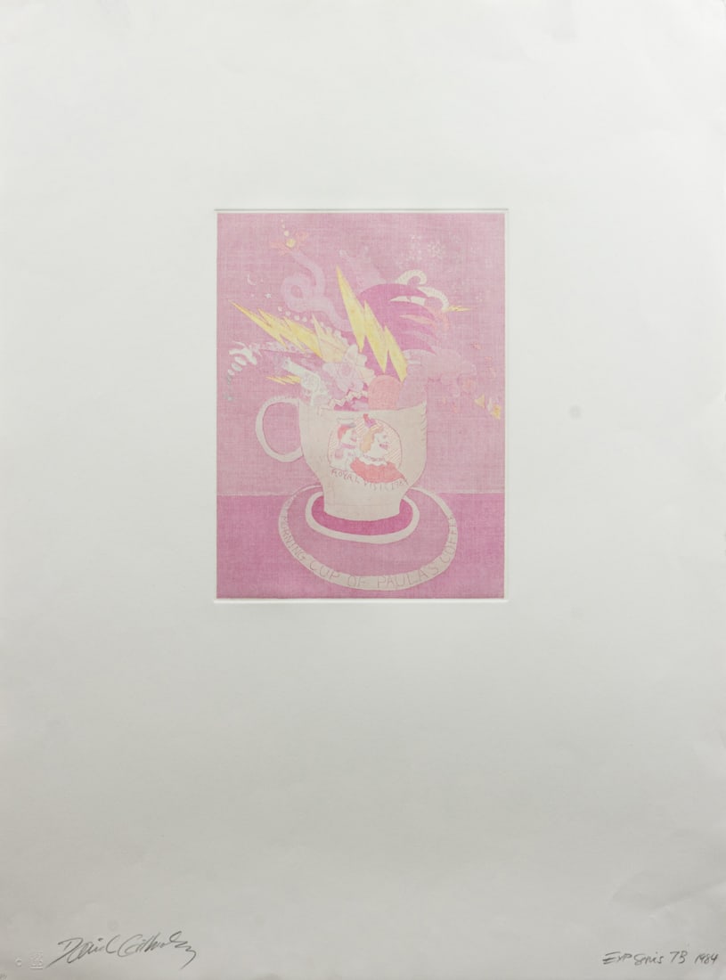 Print, David Gilhooly: David Gilhooly (American, 1943-2013), "Royal Visit," 1984, etching in colors, signed lower left, dated lower right, image: 12"h x 8.75"w, sheet (unframed): 30"h x 22.5"w