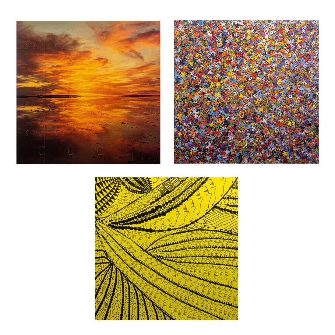 Photographic Puzzles, Maurizio Cattelan, Vik Muniz, Robert Wilson, Massimo Vitali, Yayoi Kusama,: (lot of 3) Maurizio Cattelan, Vik Muniz, Robert Wilson, Massimo Vitali, Yayoi Kusama, Richard Misrach (20th/21st century), "Visionaire 51 Harmony," double-sided photographic puzzles, overall (for each