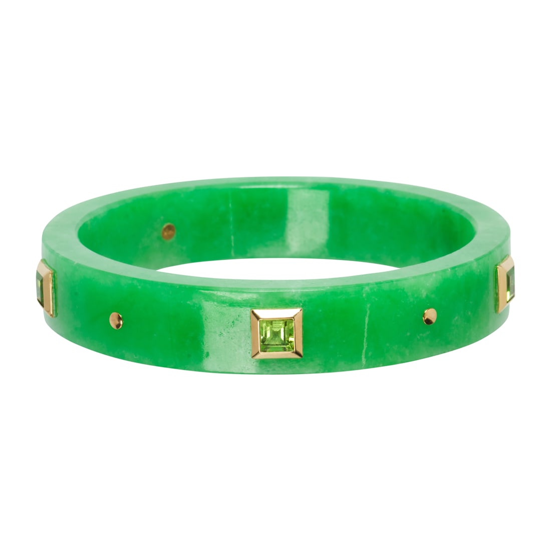 A jadeite, peridot and 14k gold bangle bracelet (1 of 2)