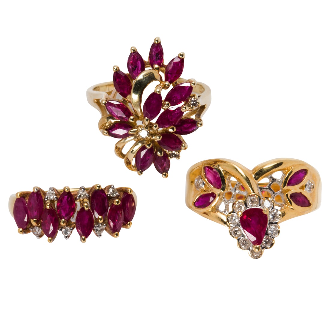 Three ruby, diamond and gold rings (1 of 2)