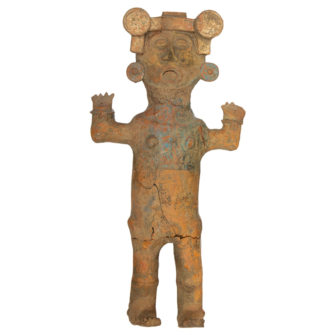 A Pre Columbian Mexican Mixtec female Xantil pottery figure, Late Post Classic Period, 1200-1500 A (1 of 3)