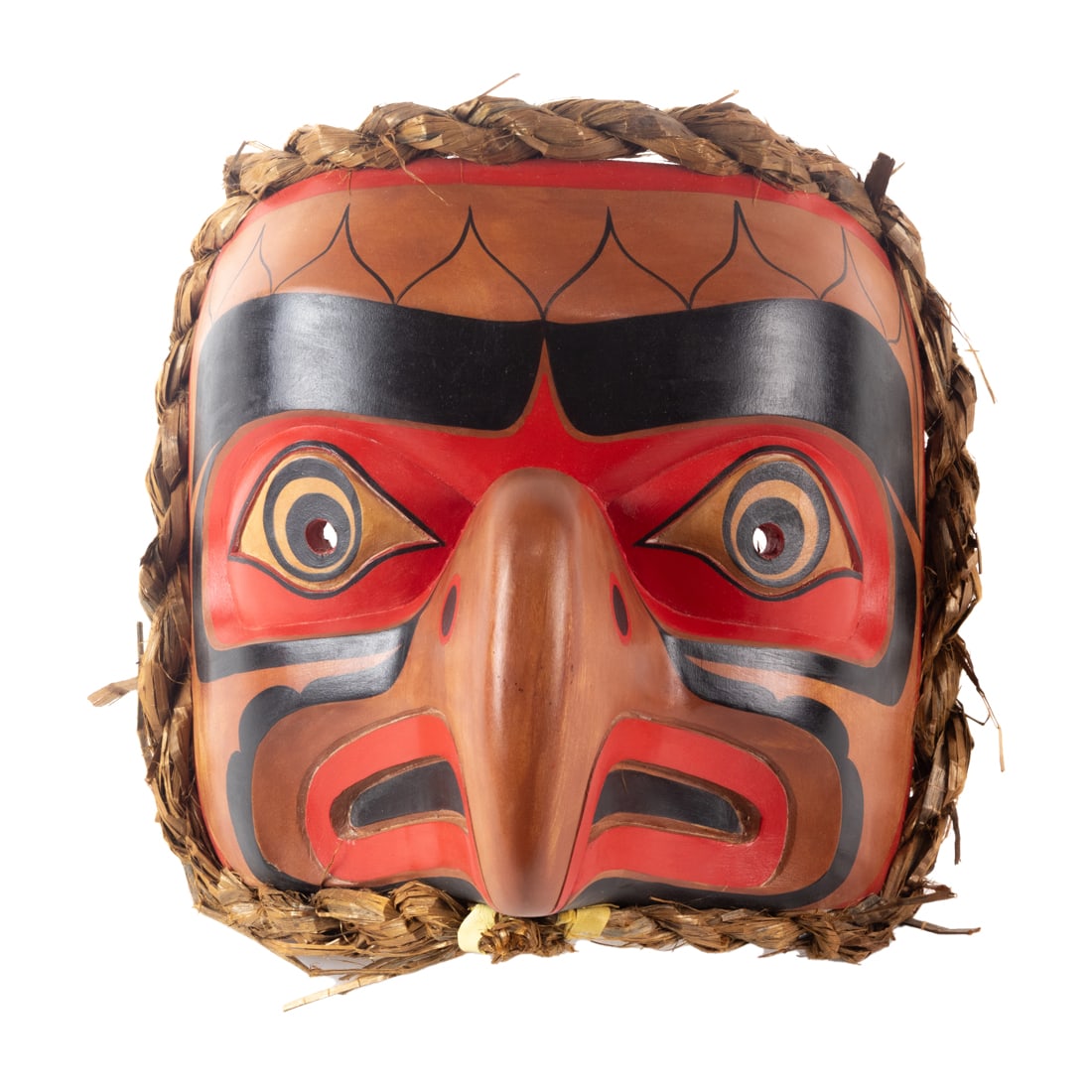 A Janice Morin (Salish/Cree, British Columbia, 1952-) Pacific Northwest eagle mask, carved and (1 of 5)