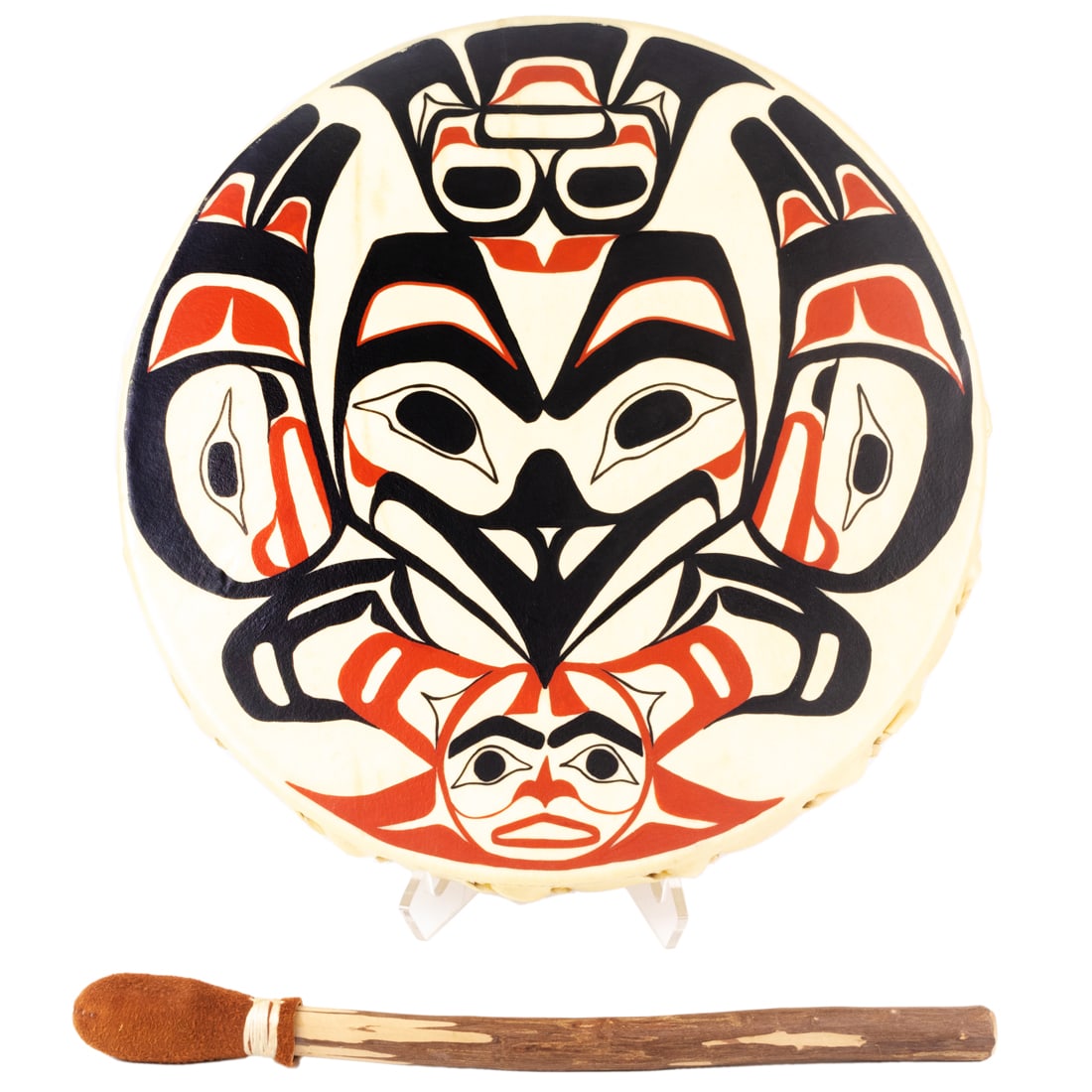 An 18-inch Pacific Northwest Haida drum with hammer (1 of 4)