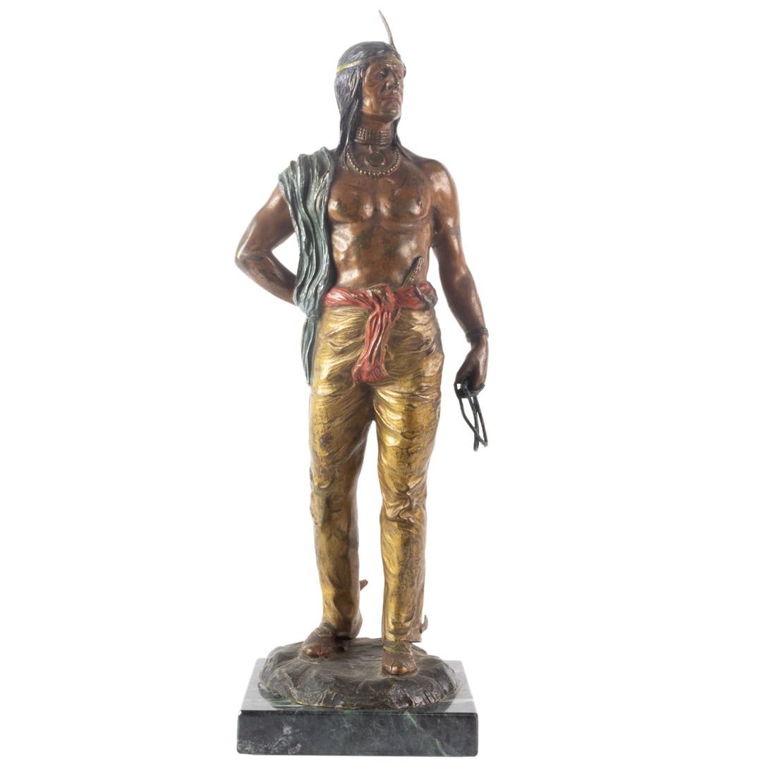 After Karl Kauba (Austrian, 1865-1922), Indian in cold painted cast bronze on marble stand, second (1 of 4)