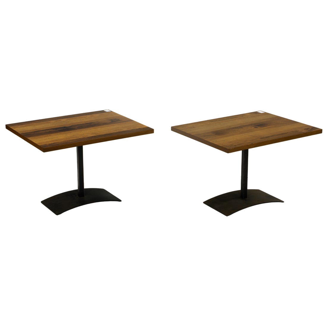 A pair of Milo Baughman wood end tables on arched steel support, each 19 1/4"h x 28"w x 22"d (1 of 5)