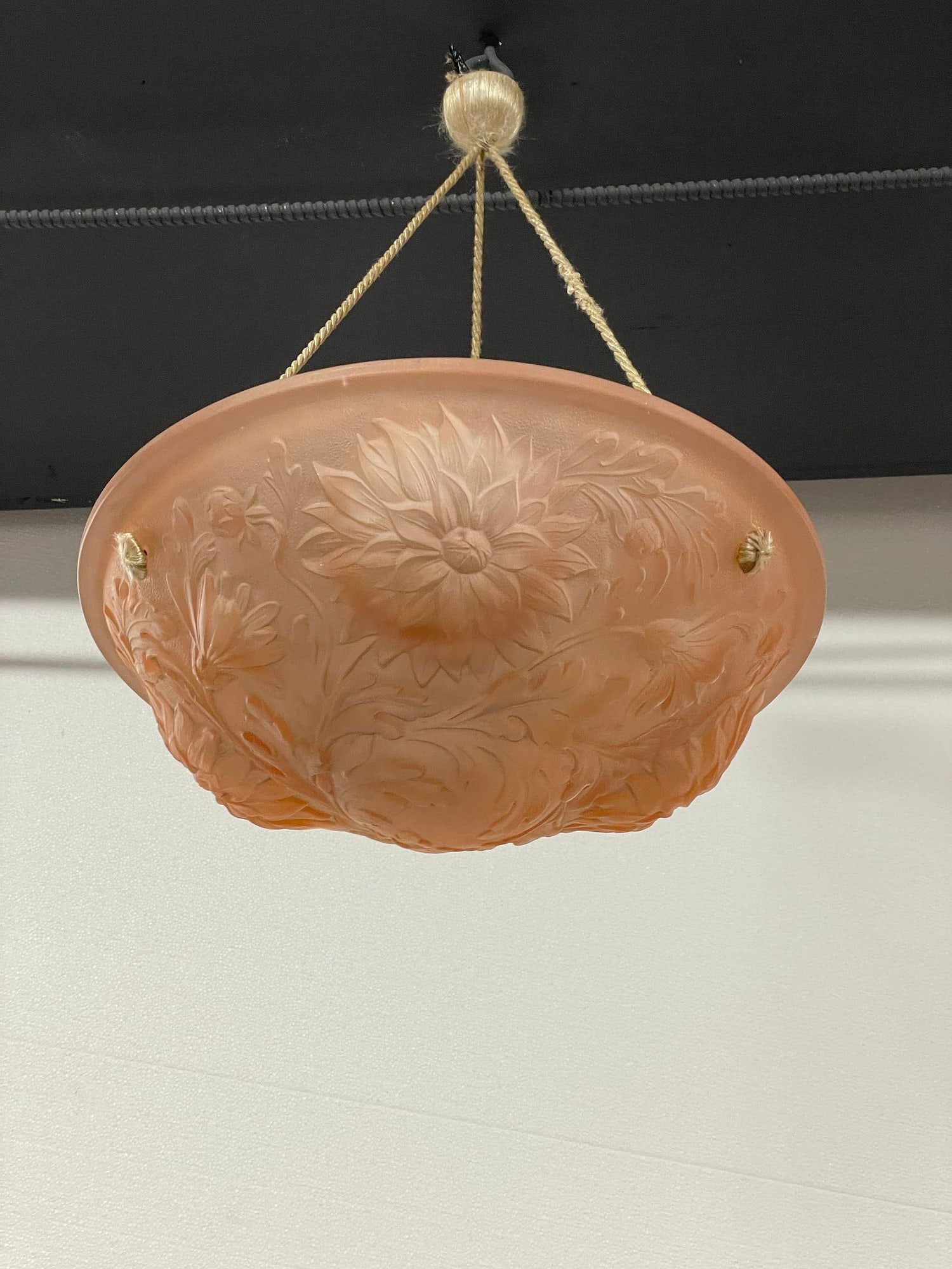 Art Deco Lalique Style Colored Glass Pendant Chandelier, 1920s (1 of 5)