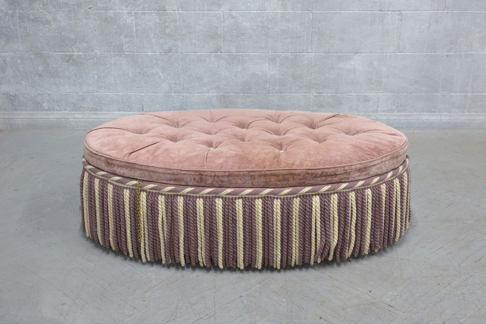 Oval Victorian-Style Ottoman with Tufted Fabric And Tassel Trim (1 of 6)