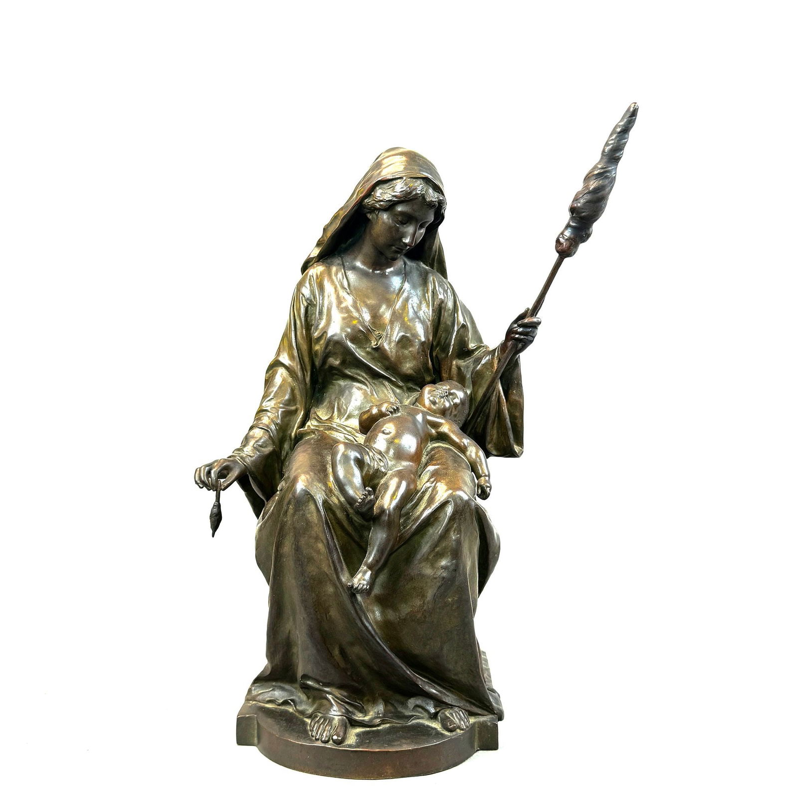 French Bronze Sculpture of Madonna and Child Signed, 19th Century (1 of 16)