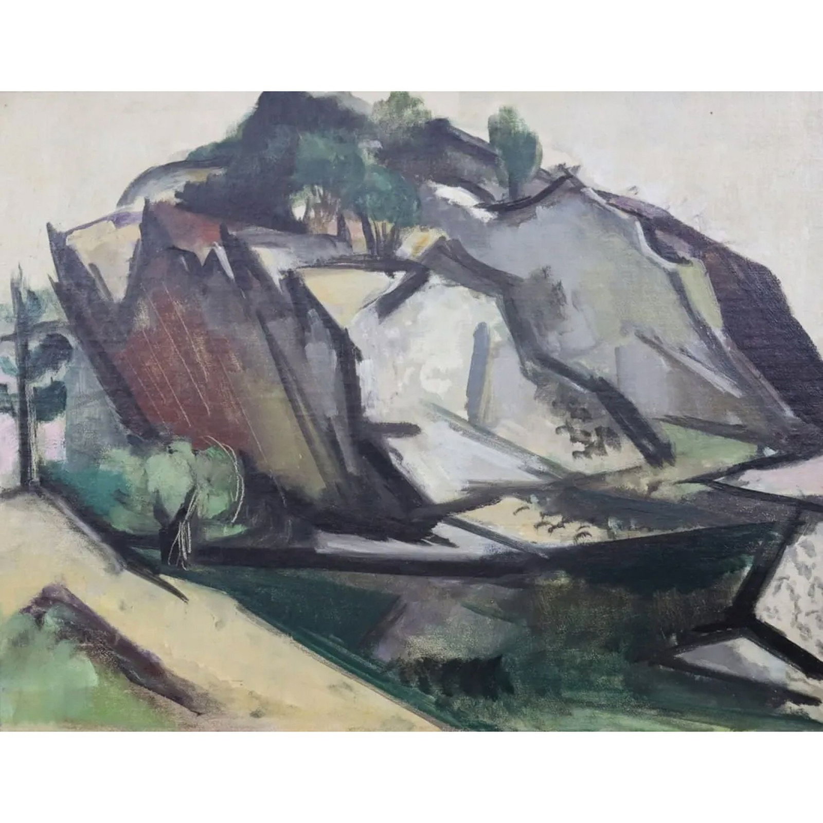 Painting, Mommie Schwartz (Dutch, 1876-1942): Mommie Schwartz (Dutch, 1876-1942), Gothic Rocks, oil on board. Lilienfeld Gallery label verso,image: 14"h x 18"w (35.56 x 45.72 cm), overall (with frame): 22"h x 26"w (55.88 x 66.