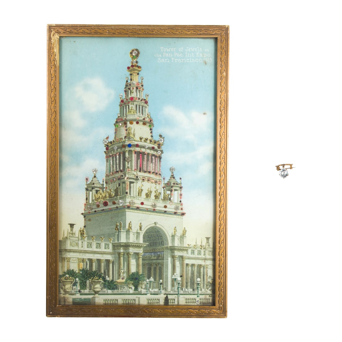 A 1915 Panama Pacific International Exposition (PPIE) Novagem pin and a jeweled print of the Tower (1 of 2)