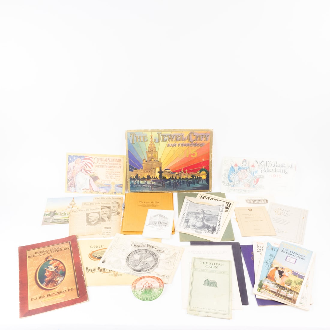 A group of pamphlets and other printed documents relating to the 1915 Panama-Pacific International: A group of pamphlets and other printed documents relating to the 1915 Panama-Pacific International Exposition (PPIE), including 'The Sylvan Cabin: A Centenary Ode on the Birth of Lincoln' by Edward Sm