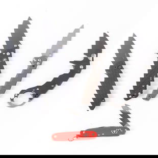 Five contemporary utility and hunting knives in original boxes: Five contemporary utility and hunting knives in original boxes, comprising Benchmade 'Anthem', Pro-Tech 'TR-3 Swat', Spartan Blades 'Pallas' Black, Victorinox Swiss Army knife 'ALOX 2018', Medford Kni