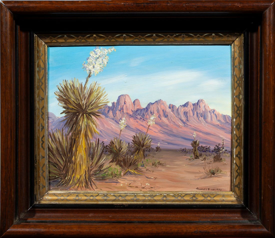 Painting, Frances Blinerby: Frances Blinerby (American, 1910-1995), "Organ Mountain, Near Las Cruces, New Mexico," 1966, oil on board, signed lower right, overall (with frame): 11.75"h x 14"w