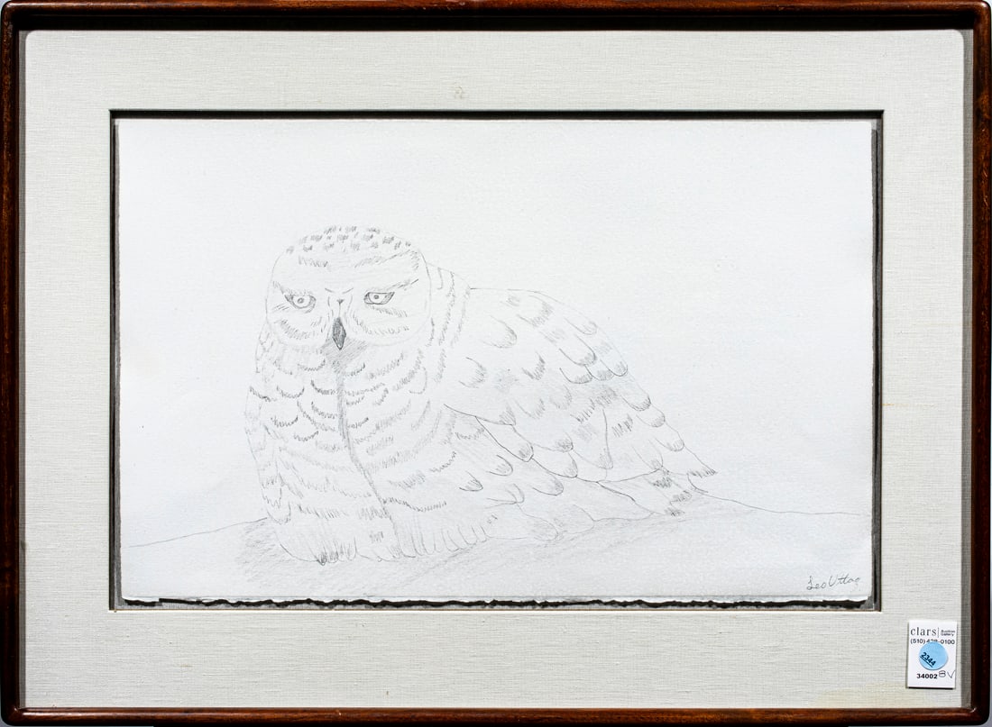 Work on paper, Leo Uttaq: Leo Uttaq (Inuk/Canadian, 1964-2022), Owl, pencil on paper, signed lower right, overall (with frame): 19"h x 26"w