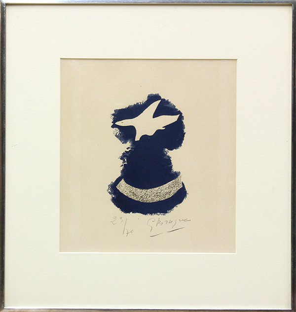 Lithograph, George Braque, Le tir a l'arc: Framed lithograph on wove paper, ''Le tir a l'arc (frontispiece),'' (Vallier 153; P. 220), 1960, by Georges Braque (French, 1882-1963), pencil signed and numbered edition of 70 within lower margin, pu