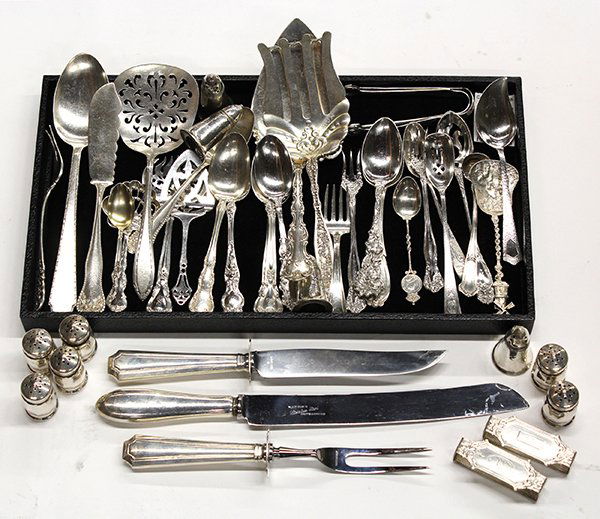 American sterling silver flatware: (lot of 41) American sterling silver associated flatware and table accessories including a Whiting ''Dresden'' asparagus server, 1896; Gorham ''Strasbourg'' dessert server; International flat server;