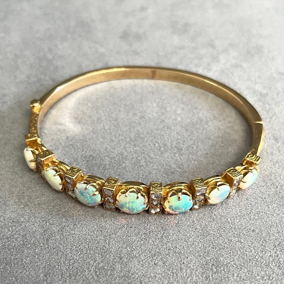 Opal, Diamond and 14K Yellow Gold Bangle (1 of 4)
