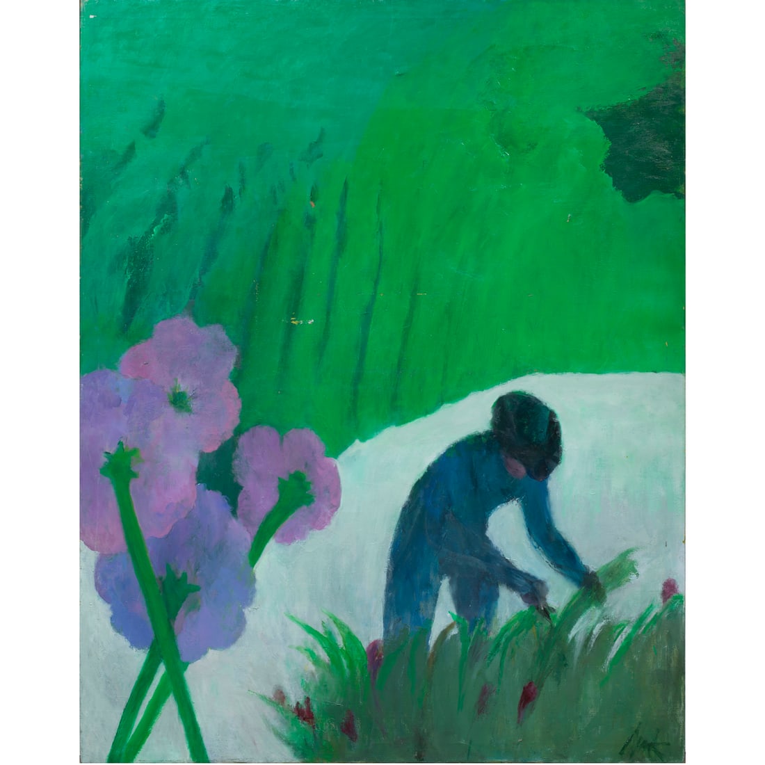 Painting, Henrietta Berk: Henrietta Berk (American, 1919-1990), Garden Scene, oil on canvas, signed lower right, canvas (unframed): 60"h x 48.25"w