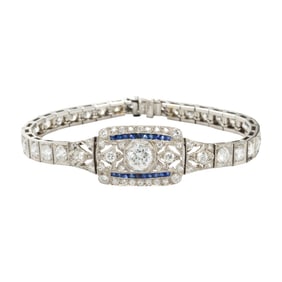 An Art Deco Diamond, sapphire and platinum bracelet