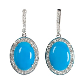 A pair of turquoise, diamond and 18k white gold earrings