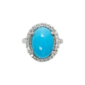 A turquoise, diamond and 14k white gold ring