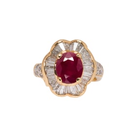 A Burmese ruby and diamond ring