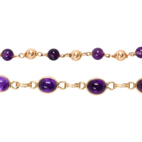 Two amethyst and 14k gold bracelets