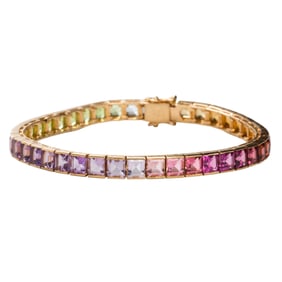 A semi-precious and 14k gold rainbow bracelet