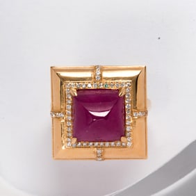 A ruby, diamond and 18k gold ring