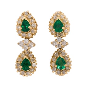 A pair of emerald, diamond and 14k gold