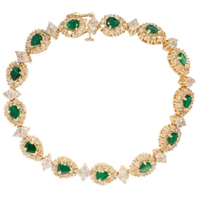 An emerald, diamond and 14k gold bracelet
