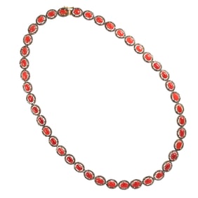 A coral, diamond, 14k gold and silver necklace