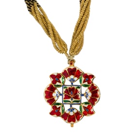 A gemstone, enamel and high karat gold necklace
