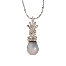 A Tahitian pearl, diamond and white gold pendant necklace