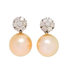 Golden south sea pearl and diamond earrings