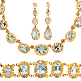 An antique aquamarine and gold parure