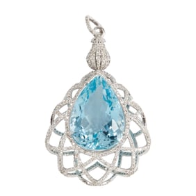 An aquamarine, diamond and platinum pendant