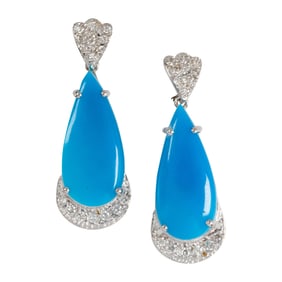 A pair of turquoise, diamond and 18k white gold earrings