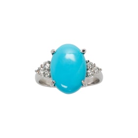 A turquoise, diamond and 14k white gold ring