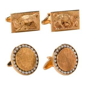 Two sets of 14k gold cufflinks